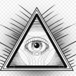 All seeing eye inside a triangle with radiating spikes a stylized illuminati symbol